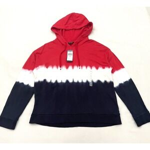 NWT Ralph Lauren Women's Dip Dye Hoodie Large Red White Blue Preppy USA Pullover